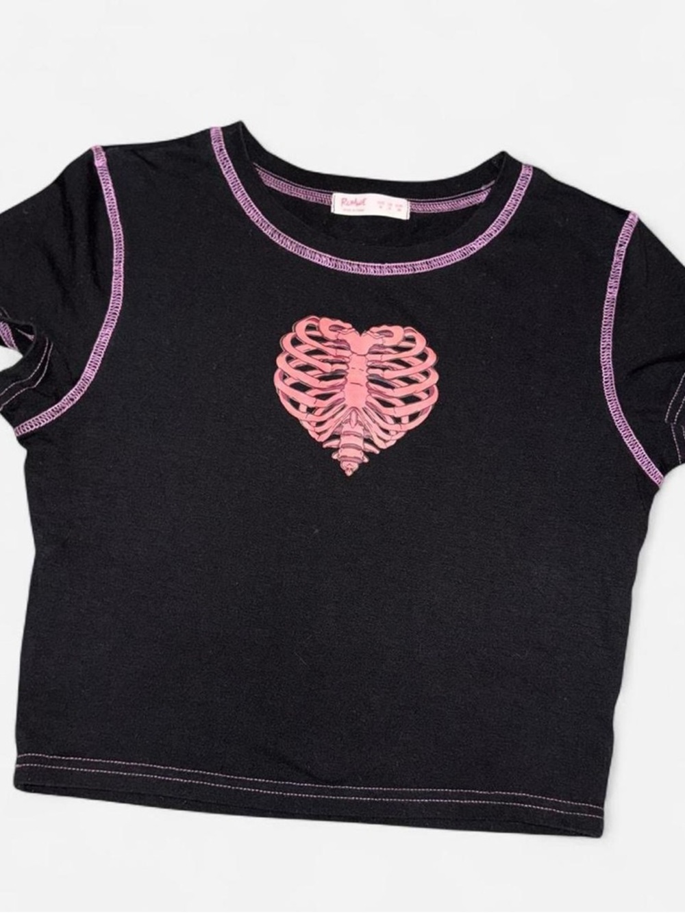 Black Kids Tee with Pink Rib Cage Heart Graphic
